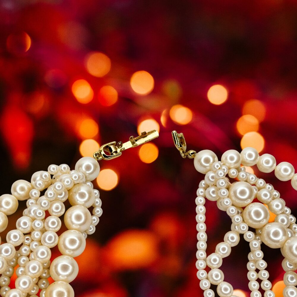 8-Strand Layered Faux Pearl Statement Necklace - Picture 5 of 5